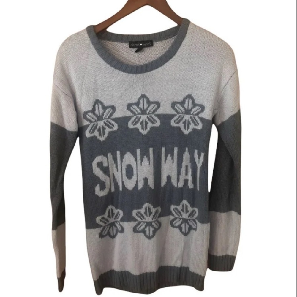 Gray SNOW WAY Snowflake Novelty Knit Sweater Christmas sweater Holiday Ski trip